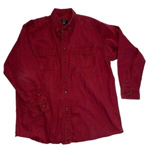 Larkin & McKey size 2XL maroon red button up distressed utility shirt